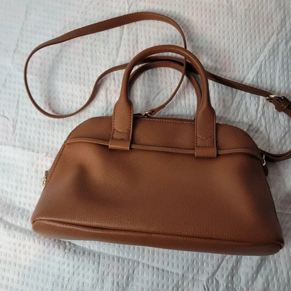 LC Lauren Conrad Cognac Brown Pebbled Faux Leather Bow Satchel Crossbody Bag - Picture 4 of 5